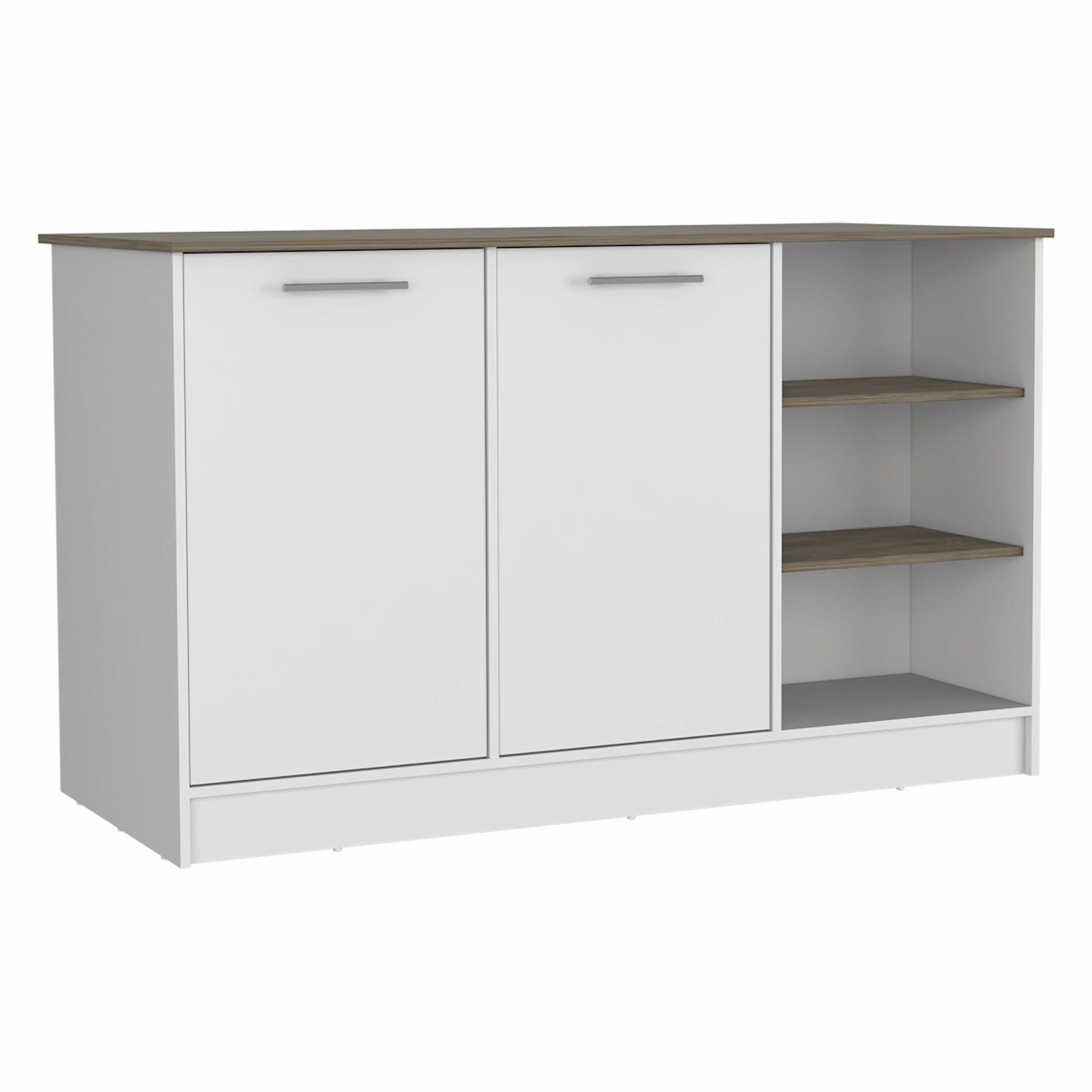 White and Brown 59" Kitchen Island With Storage-1