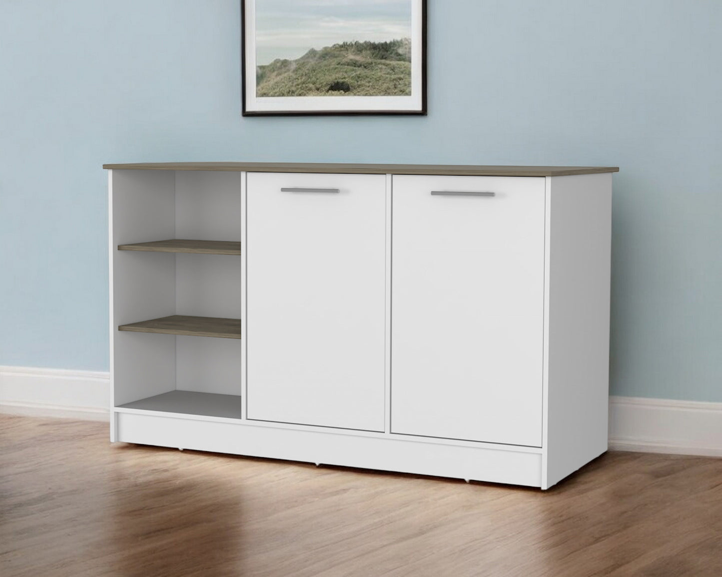 White and Brown 59" Kitchen Island With Storage-0